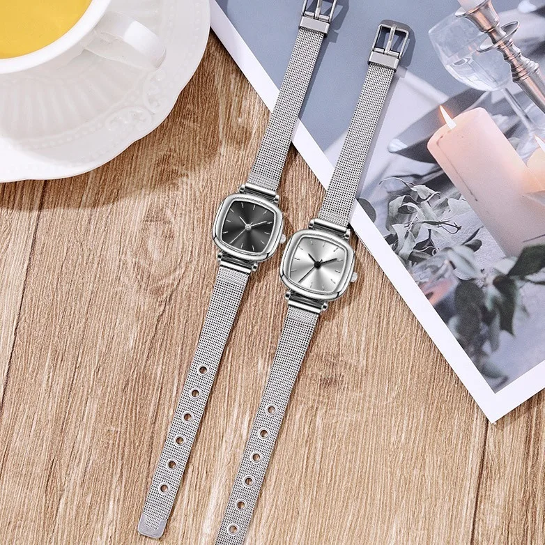 New 2025 Women's Watch Fashionable, Simple, Compact, Exquisite, Elegant Mesh Strap Small Square Watch Customizable