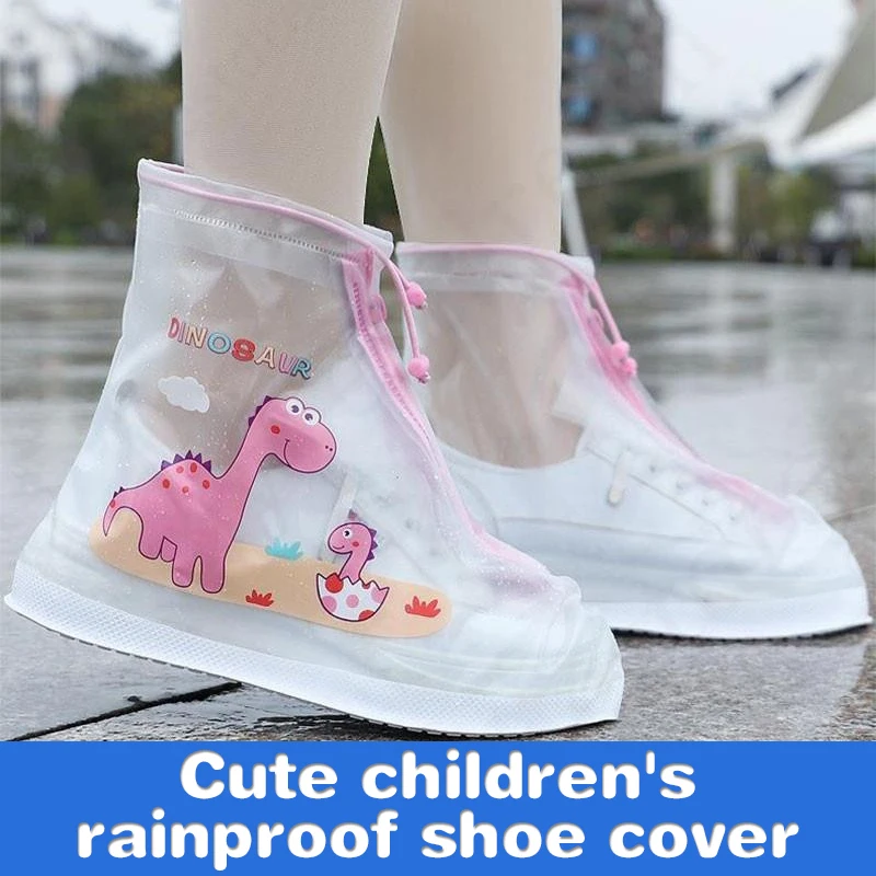 Children Waterproof Shoe Dust Cover Cute Cartoon Thickened Non-slip Rain Boots Outdoor Soles Protector Shoes Accessories