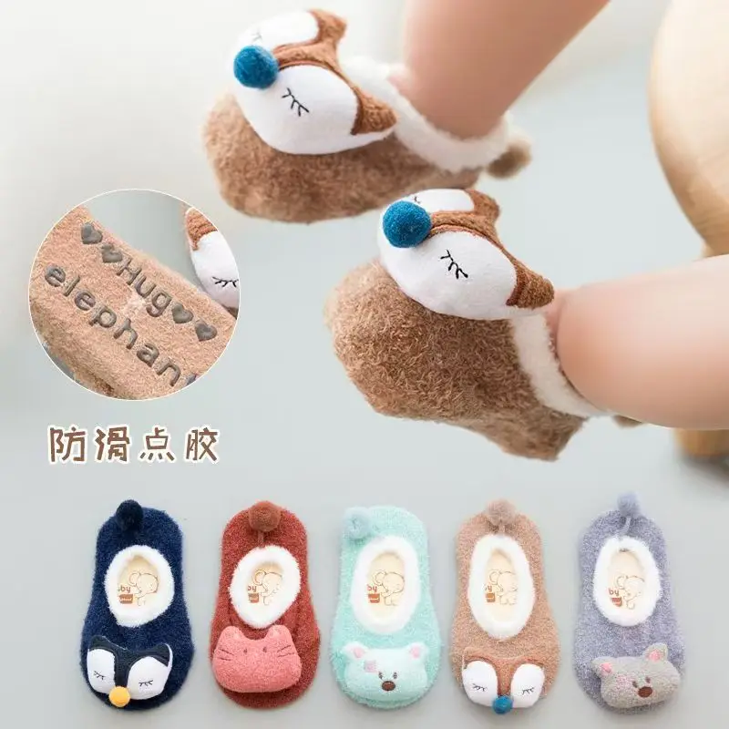 Infant Baby Low Cut Socks Autumn Winter Warm Non-slip Doll Short Socks Cute Cartoon Kitty Hosiery Boys and Girls Sock for 0-2Yrs