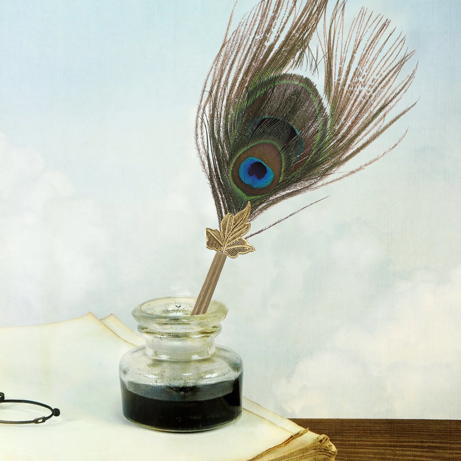 تراجع مجموعة أقلام الريشة القلم CA093035P مزدوجة الطاووس المناقير 0.5 مللي متر طرف معدني خمر القرطاسية هدايا لعيد ميلاد طالب الأعمال