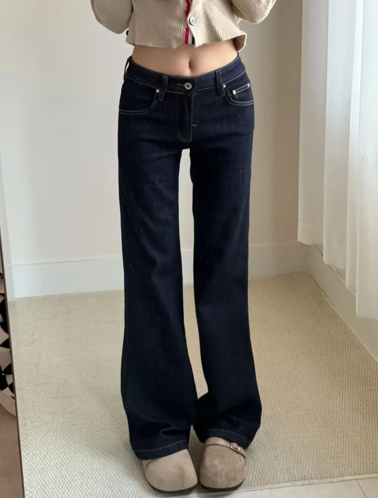 

Tall Women's Low Waist Wide Leg Pants American Retro Sle Loose Fit Conceal Flattering Floor Length Bell Bot Jeans