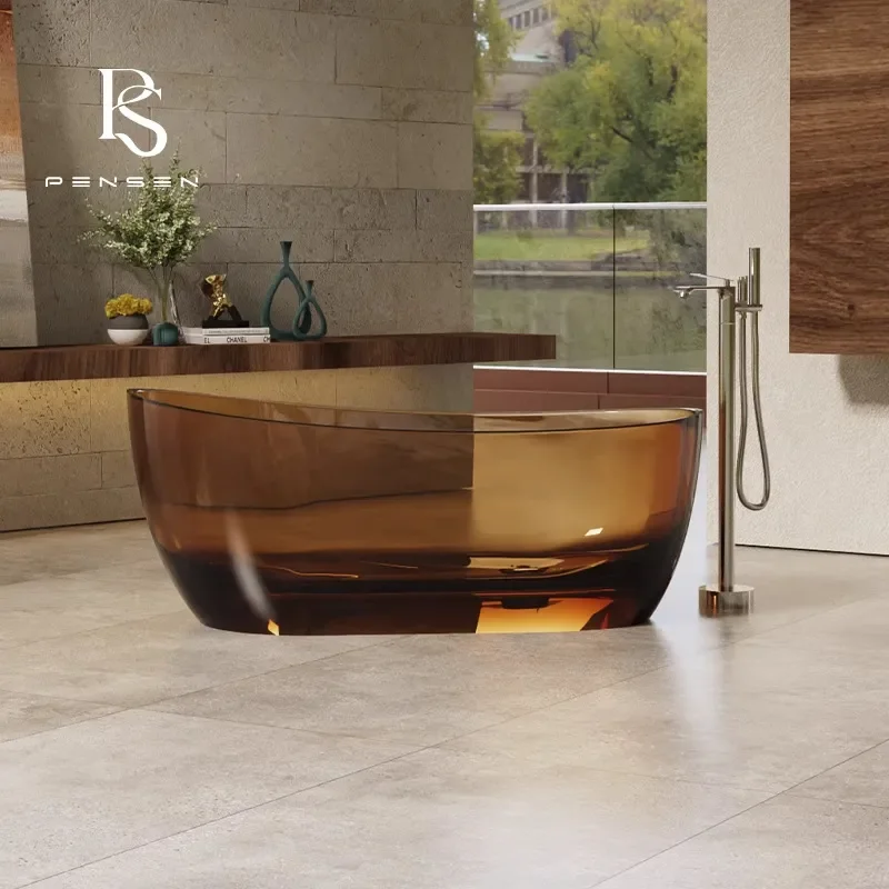 Transparent Resin Bathtub Crystal Clear Freestanding Tub Integrated Molded Art Design Light Luxury for Small Apartment