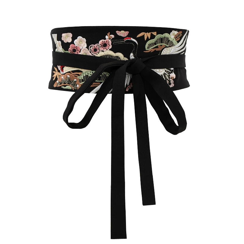 Embroidered Wide Waist Belt for Women Ladies Self Tie Wrap Around Obi Waist Band Cinch Boho Belt Fabric Waist Belts for Dress