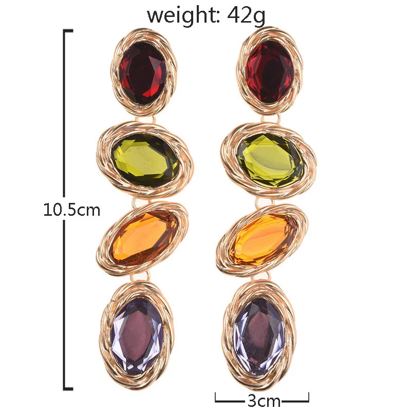 2026 New Colorful Crystal Oval Long Statement Earrings Women Vintage Indian Boho Ethnic Large Dangle Earrings Jewelry Female
