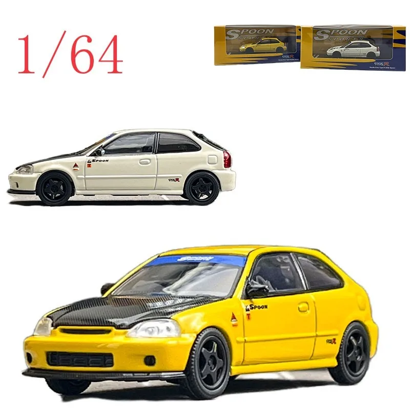 

MH Diecast 1/64 Scale Spoon Sports Honda Civic Type R EK9 with Exposed Carbon Hood Alloy Car Model Toys for Boys Gift
