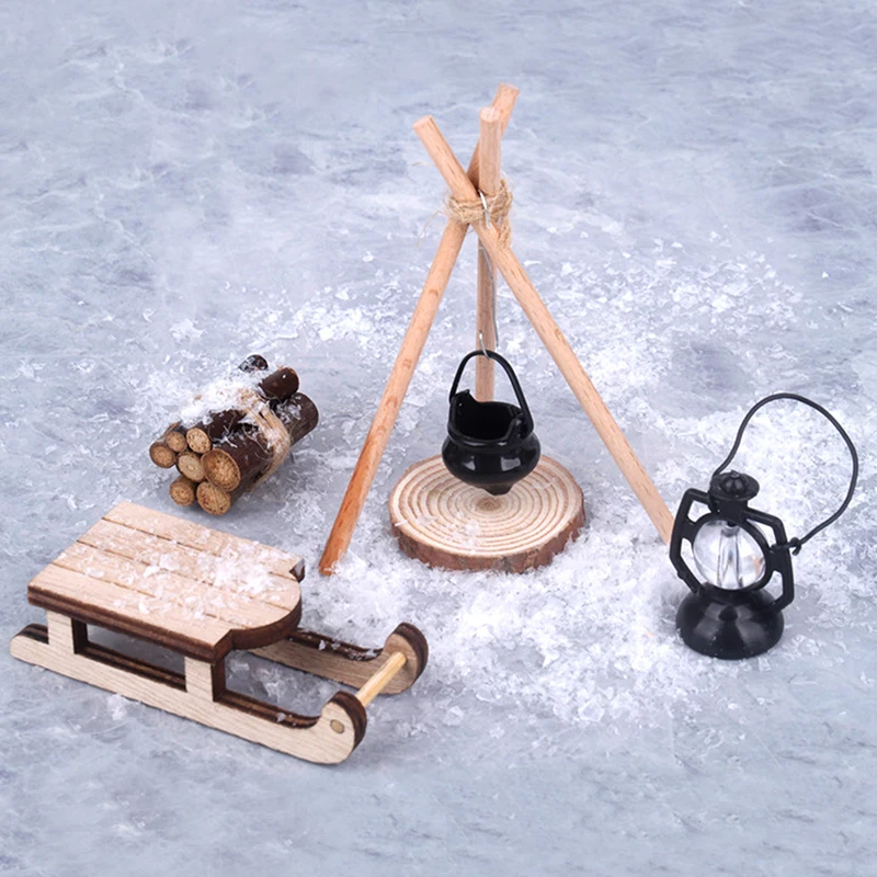 1:12 Dollhouse Sleigh Camping Set Dollhouse Christmas Sled Decoration Dolls House Snow Scene Accessories