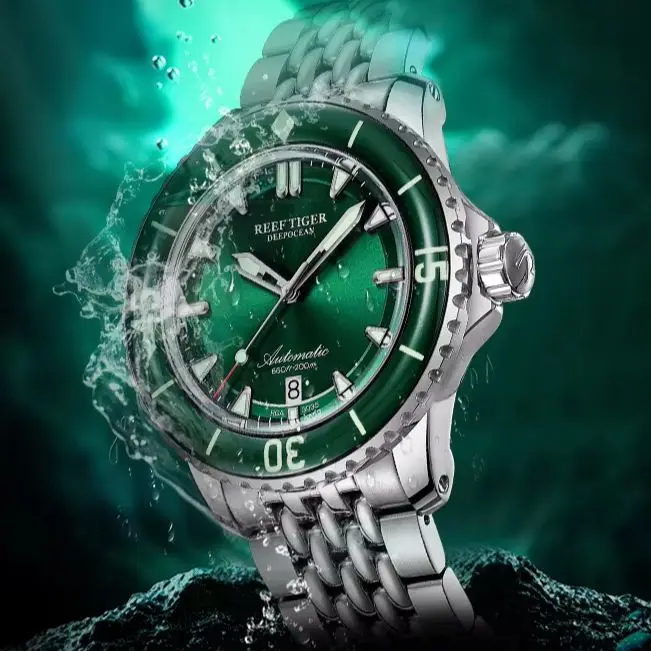 Reef Tiger Men Automatic Watch 44mm Mechanical Wristwatch Diver 200m Waterproof Sapphire Mirror Luminous NE20 Mov Military