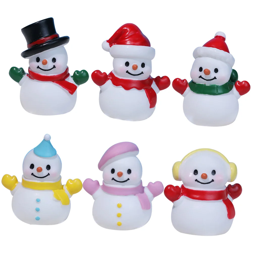 6 pçs resina em miniatura boneco de neve decoração de natal durável pequena estátua para desktop decoração casa boneco de neve estatueta