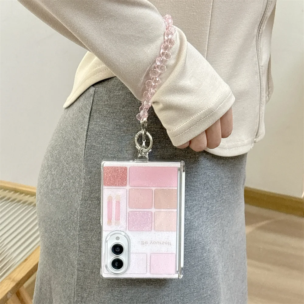 Fashion Cute Powder compact Magnetic Phone Case for Samsung Galaxy Z Fold 8 Ultra zfold 8 7 6 5 Cover For Magsafe Stand Chain