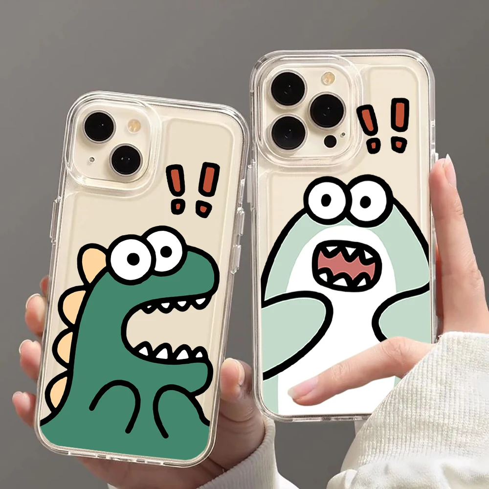 

Funny Cartoon Dinosaur Couple Phone Case For iPhone 16 15 14 13 12 11 Pro Max Mini X XS SE 7 Plus 16E Shockproof Non-Slip Cover