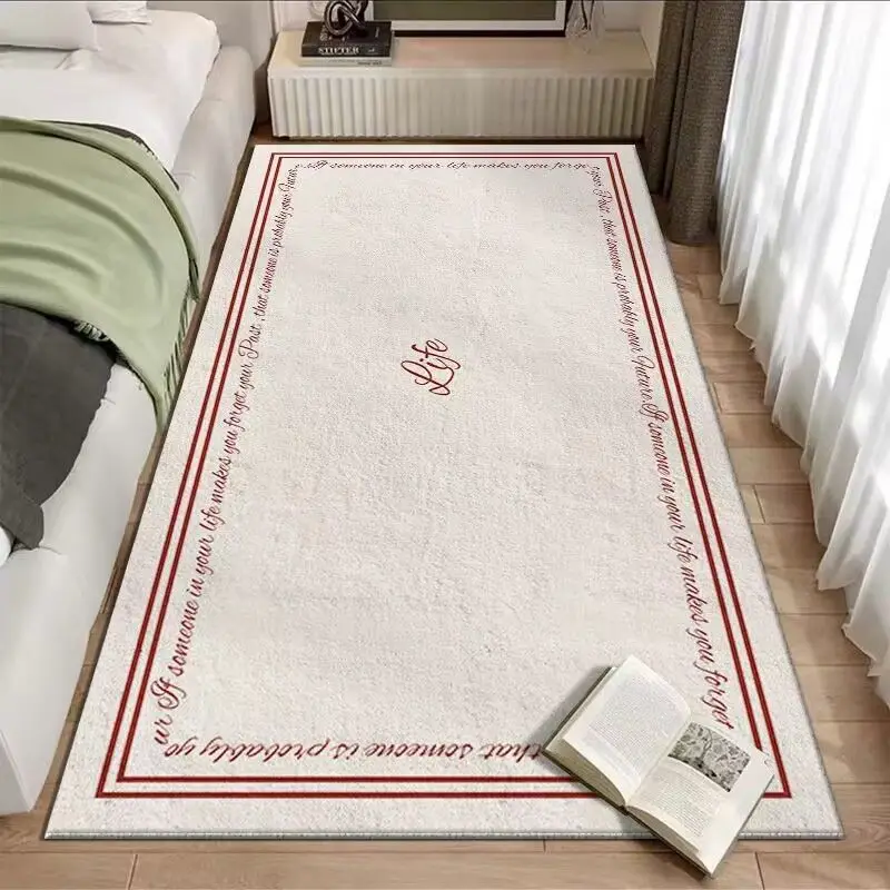 Retro Ins Floral Plush Long Carpet Bedside Runner Non Slip Washable for Living Room Bedroom Hallway Study Bay Window Home Decor