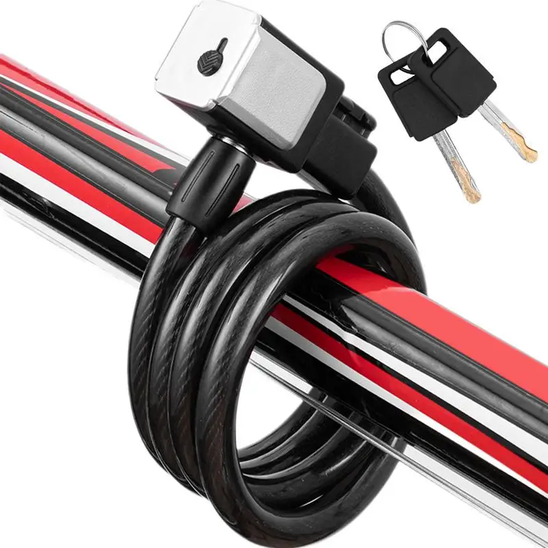 Cycling Cable Lock 3.9 Ft Heavy Duty Lock With 2 Keys Portable Lock Anti-Theft Protection For Motorcycle Door Gate Fence