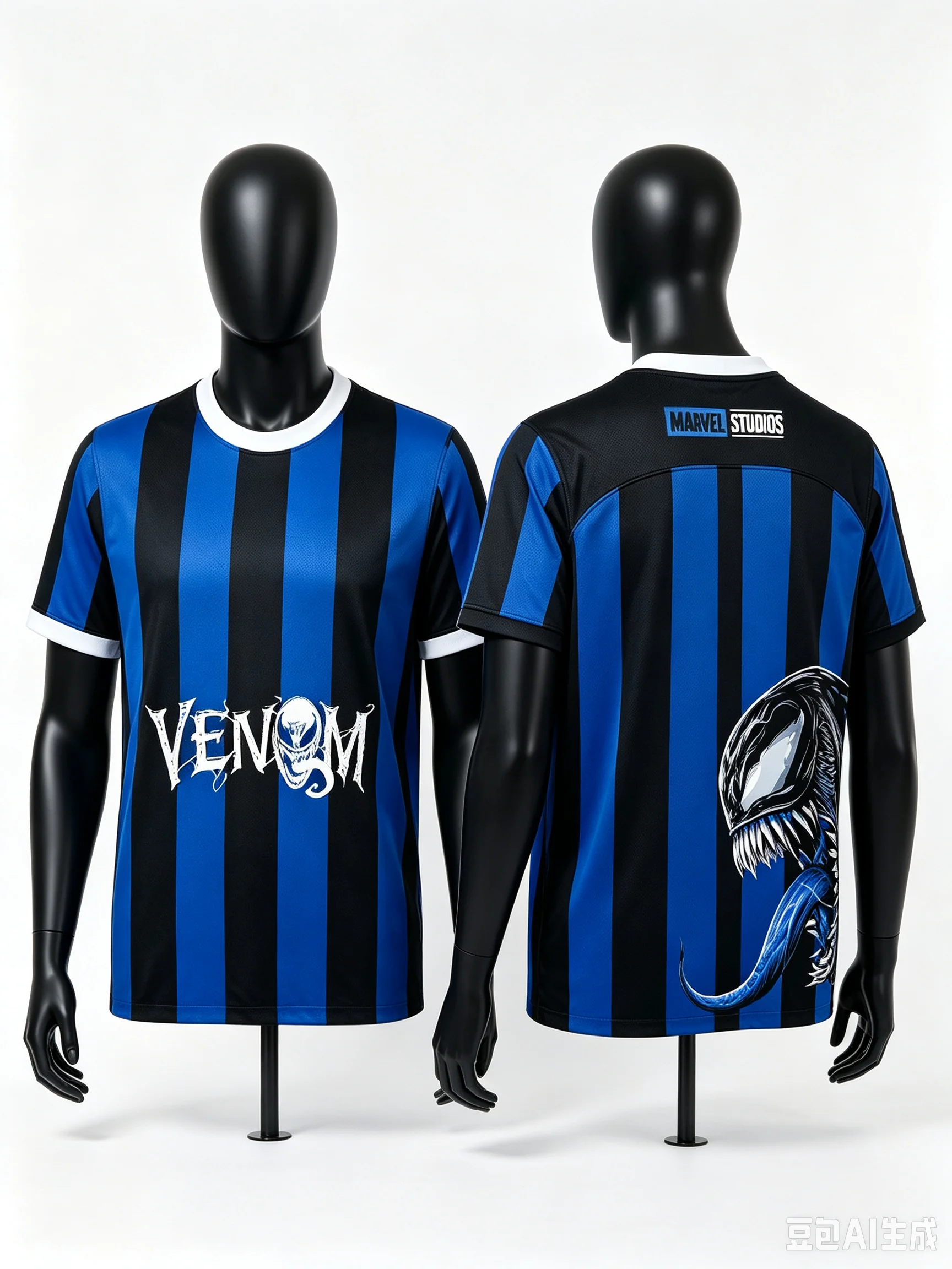 Parent‑child Dark Monster 3D Print Soccer Jersey,Blue Black Stripe Short Sleeve T‑Shirt,100% Polyester Breathable Tops