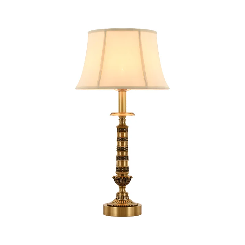 

European - style Modern Creative Copper Bedside Table Lamp, Single Unit for Bedroom, Hotel - inspired Brass Lampstand and Fabric