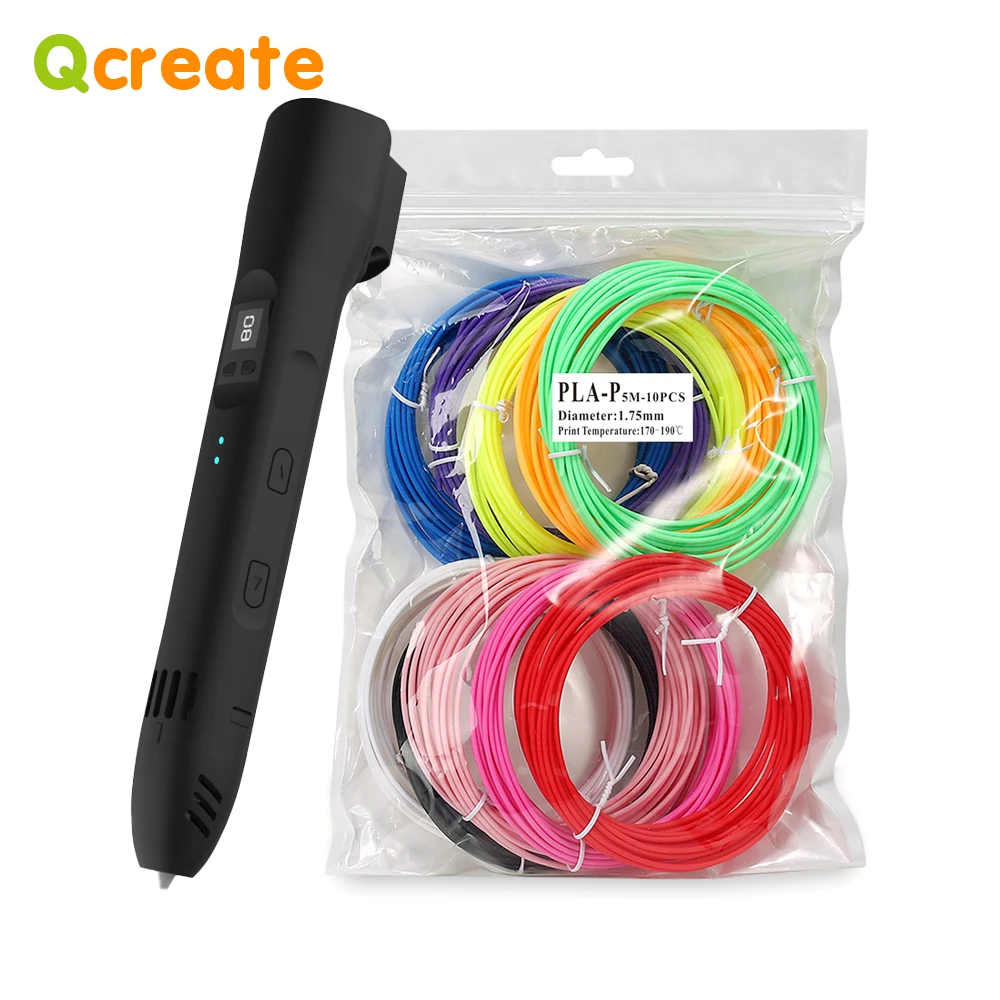 

QCREATE 3D Pen Support PLA PCL Materials LCD Display Temperature Control 8-Speed Regulation Includes 50 Meters PLA Filament