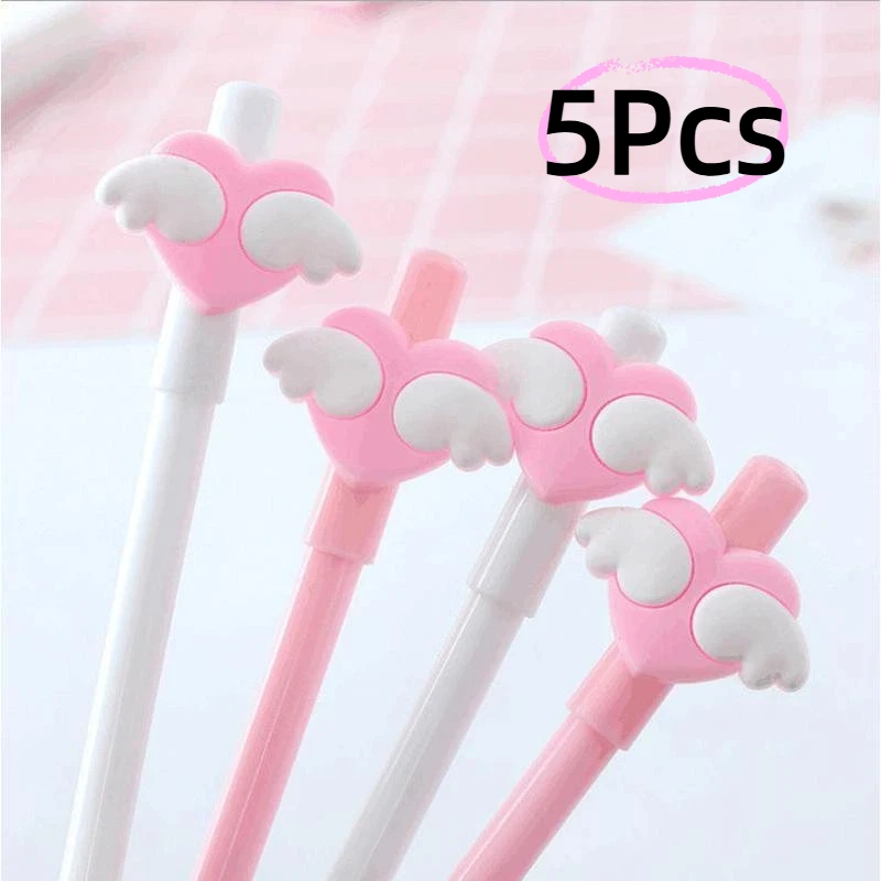 

5Pcs Cute Angel Wings Gel Pens 0.5mm Black Ink Kawaii Writing Pens School Office Stationery Gift Supplies For Students