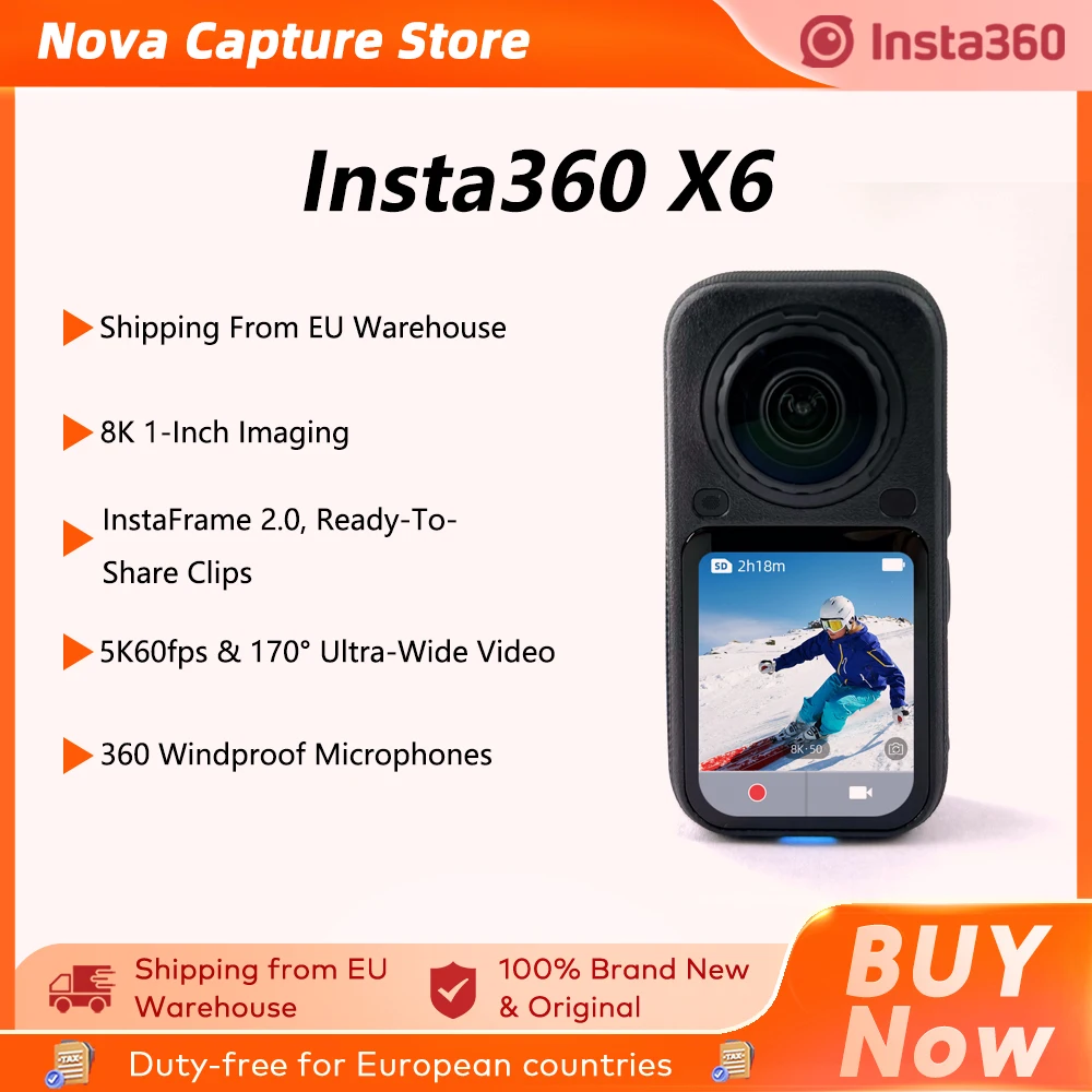Insta360 X6 360° ° Action Camera 8K con cattura ad alta risoluzione e funzione di editing AI integrata, ideale per ciclismo, sci, viaggi e creazione