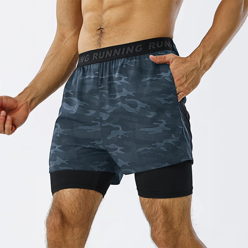 Summer Men\'s Running Shorts Quick Dry Fitness Double Layer Shorts 2 in 1 Workout Training Fitness Bodybuilding Jogging Shorts