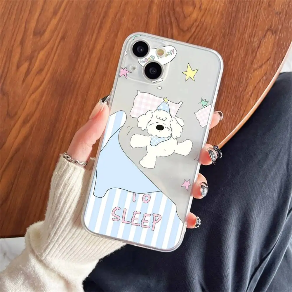 1pc Cute Dog Sleeping Phone Case Transparent For IPhone 17 16 15 14 13 12 11 PRO MAX PLUS Mini Soft Skin-friendly Cover