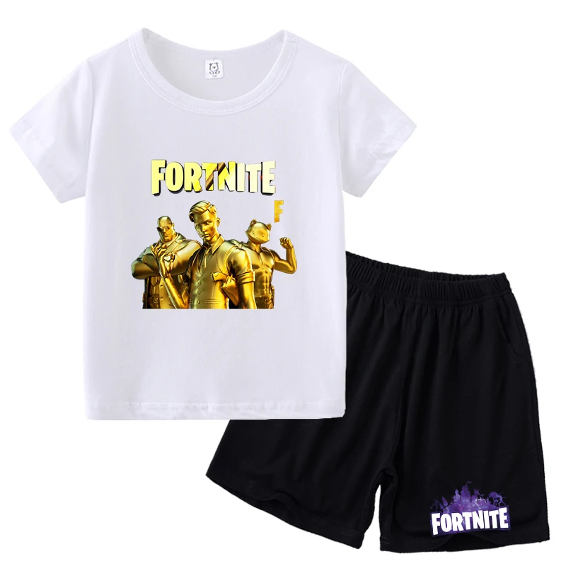 بدلة شورت تي شيرت من سلسلة Fortnite للأطفال، مجموعة بلوزات وسراويل صيفية لطيفة للمنزل، هدية عيد ميلاد #5