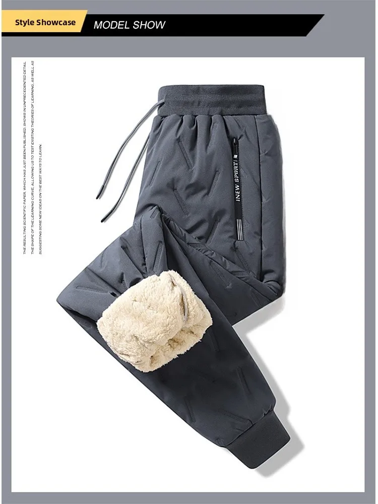 

Lamb Velvet Fce Lined Cotton Pants Men's Thi Winter Leisure Sports Sweatpants Youth Sle Windproof Warm Casual Trousers
