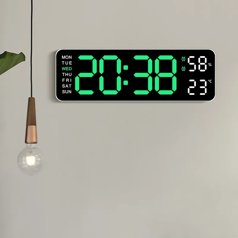 9Inch Large Digital Wall Clock USB Powered TEMP Humidity Week Auto Dimmer DST Table Clock 12/24H Electronic LED Alarm Clock