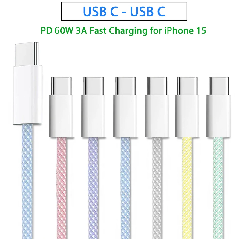UGOURD PD 60W 20V3A TYPE C to C Fast Charging Cable for iPhone 15 Pro Max USB C To USB C USB2 480Mbps For Samsung Huawei xiaomi
