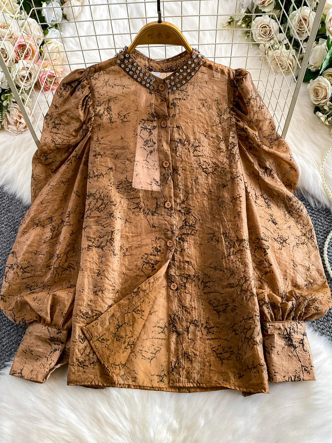 

Тяжелый вышитый длинный рукав со встроенным бриллиантами воротник-стойка свободного покроя для похудения солнцезащитный принт irt для женщин осень...