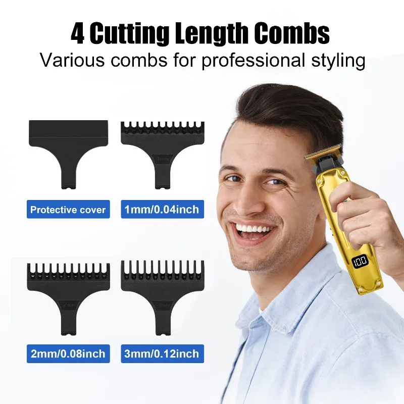 Триммеры для волос для мужчин, беспроводной триммер для бороды Zerogapped со светодиодным дисплеем, высокопроизводительный перезаряжаемый триммер для домашнего использования