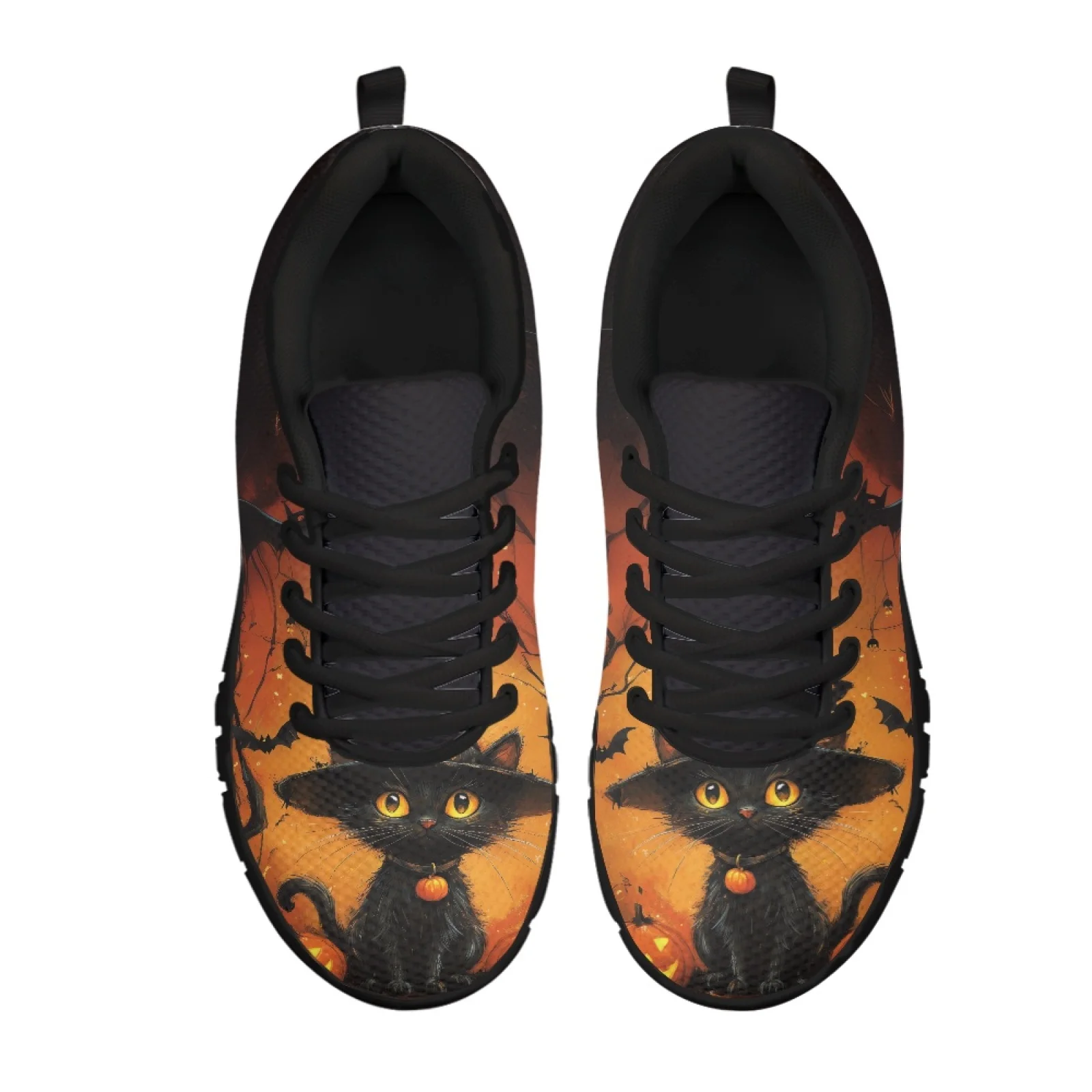 Coloranimal Black Cat Mens Shoes for Nurses Standing All Day Anti-Slip Women Walking Shoes Fashion Sneakers for Travel