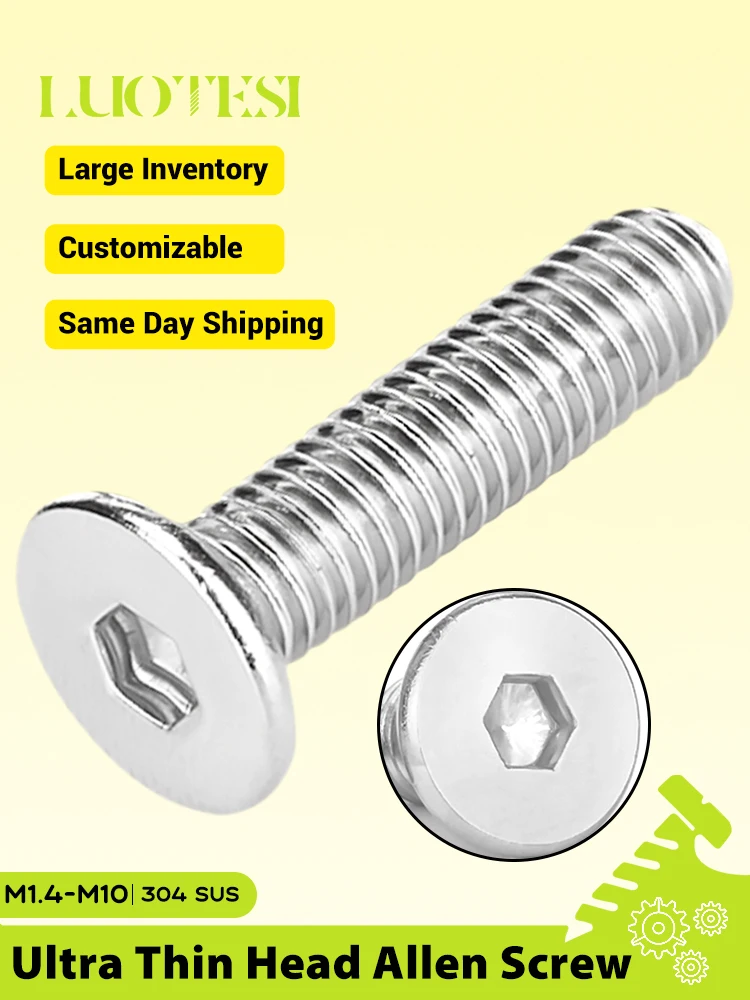 Vis à tête plate Ultra fine à douille hexagonale, en acier inoxydable 304, M1.4 M2 M2.5 M3 M4 M5, boulons à tête plate pour ordinateur portable