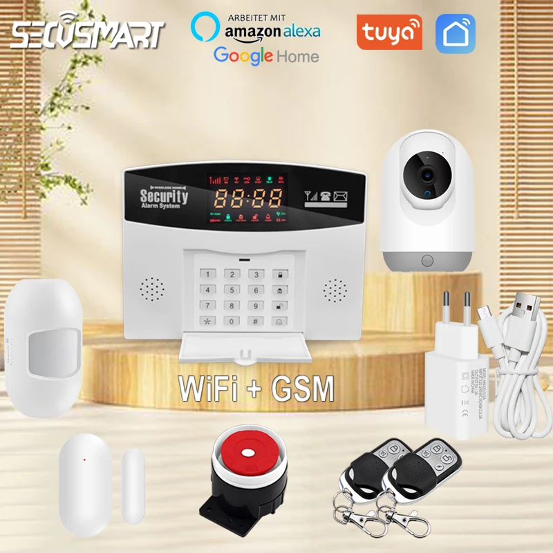 

433MHz Wireless Sensor Tuya WiFi GSM Alarm System Smart Home Burglar Security Alarm Smart Life APP Alexa Google Assistant