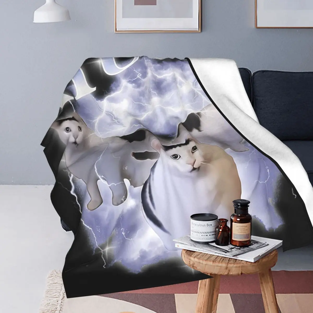 Huh Cat Chonky Ben Meme Bootleg Rap 90S Vintage Graphic Blankets Flannel Throw Blanket Bedspread for Bed Travel Home Sofa