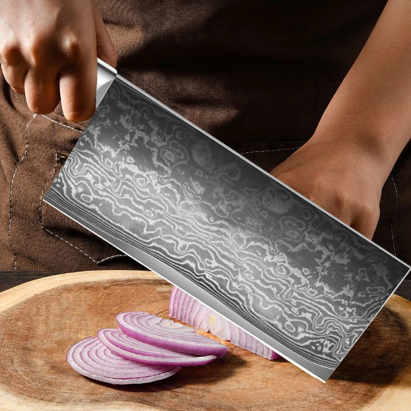 7.7 Inch Chinese Chef Knife 67-Layers Damascus VG10 Steel Blade Wood Handle Sharp Slicing Cleaver Kitchen Knives Cooking Tools