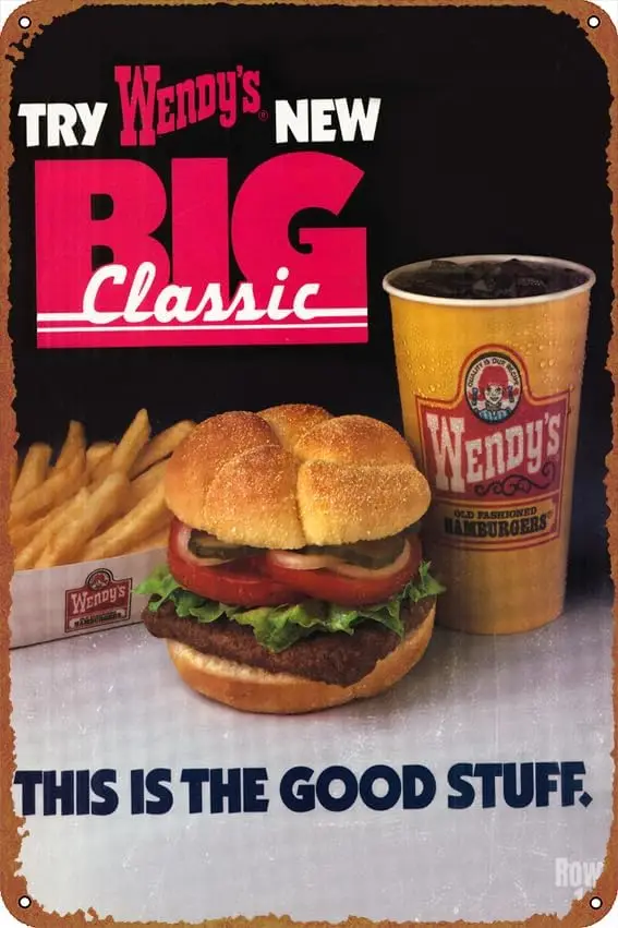 1p,1984 Wendys Big Classic Hamburger Ad Game Poster - Perfect Wall Decor for Bars, Clubs, Man Caves, Living Rooms, Kitchens, Gar