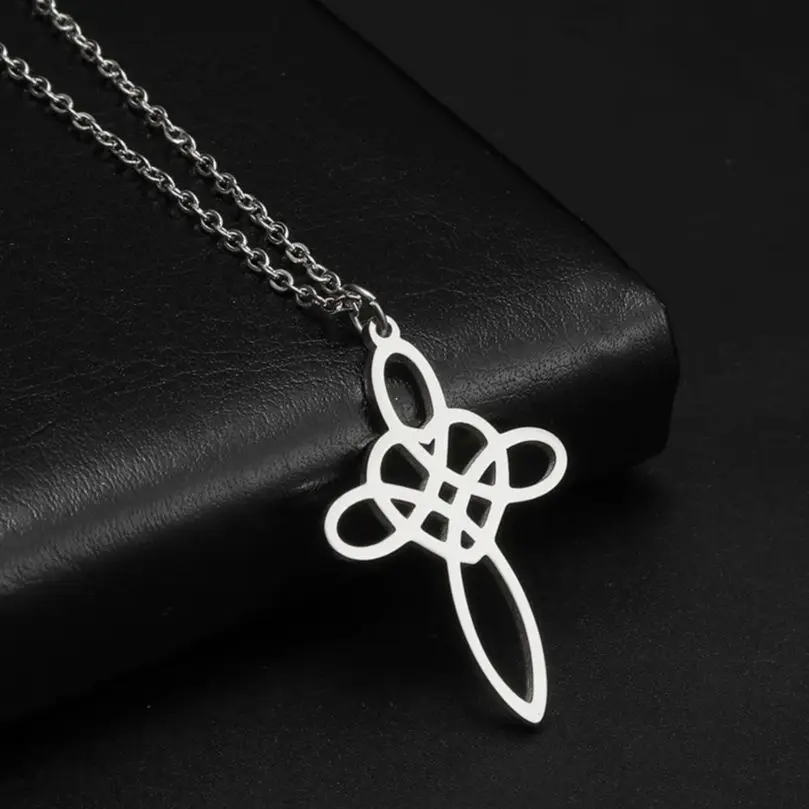 LIKGREAT Witch Celtic Infinite Knot Necklace Stainless Steel Jewelry Cross Wiccan Lucky Life Energy Amulet Valentine's Day Gifts