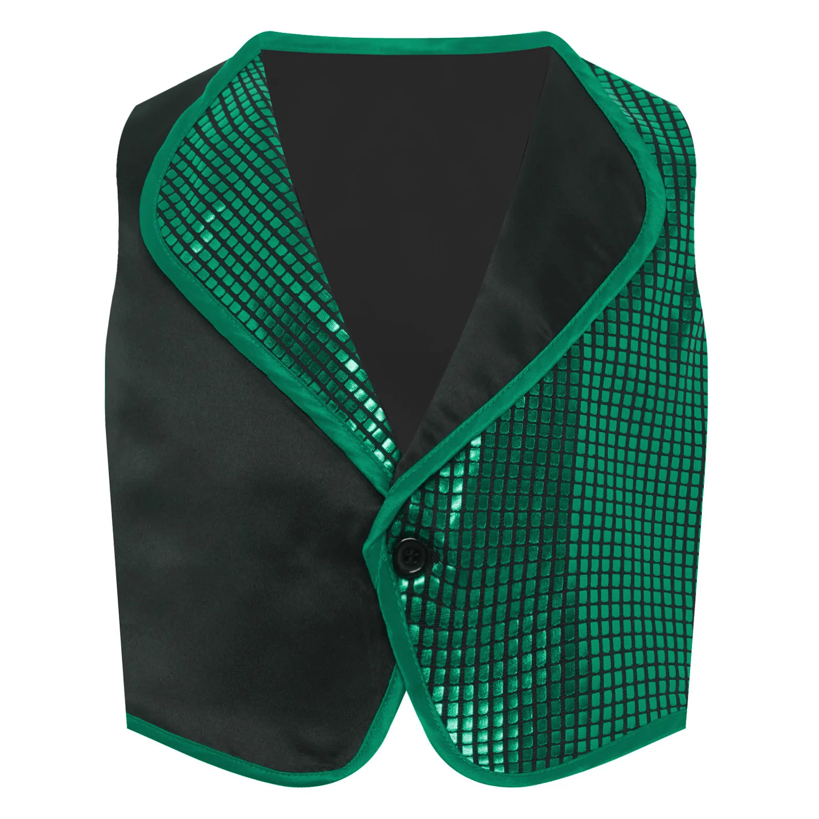 

Kids Boys Girls One-Button Sleeveless Waistcoat Eye-Catching Metallic Design Vest for Jazz Dance Performances Casual Fashion