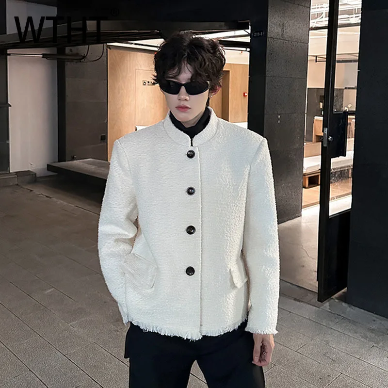 

WTHT мода 2024, осенние мужские однотонные свободные пальто в китайском стиле, модные куртки с воротником-стойкой и длинными рукавами, мужские 2A2228