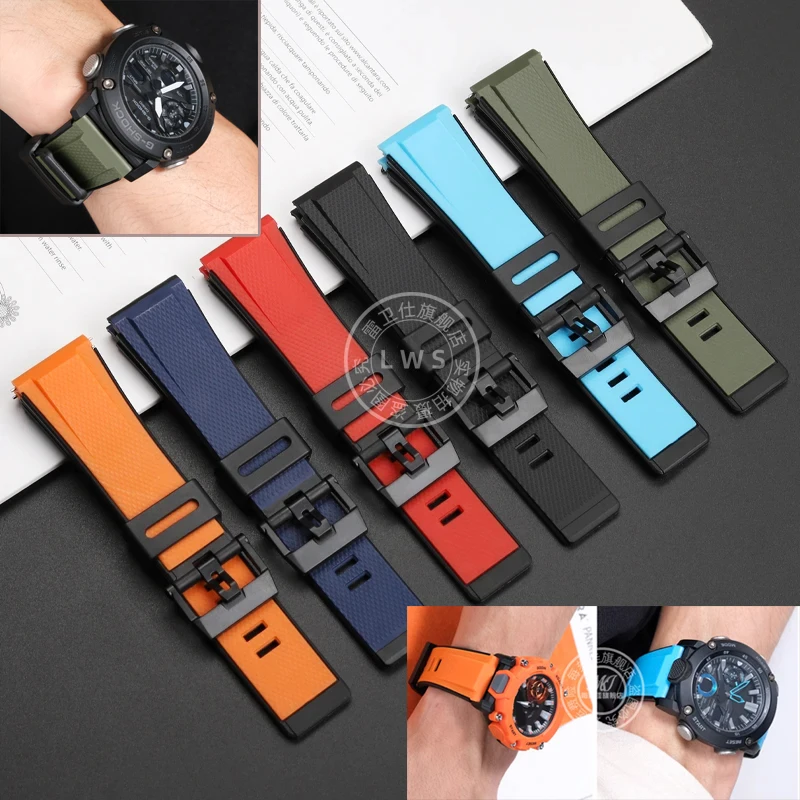 

For Casio Ga2000 Ga2200 Sports Men Silicone Wristband Watchband Prg-600 Prg-650 Prw-6600 Rubber Watch Strap Orange blue Bracelet