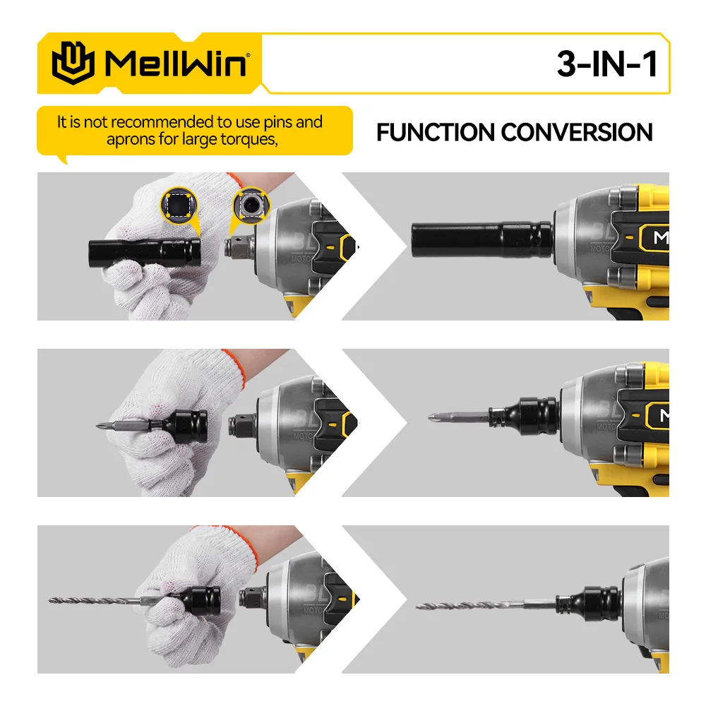 MELLWIN Electric Impact Wrench 520Nm 3 in 1 Brushless Cordless Drill Screwdriver Home Repair Tool for Makita 18V Battery Pin - Image 4
