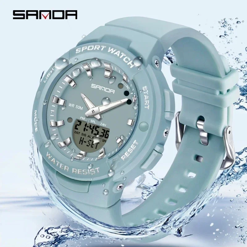 SANDA 6005  Feminino Luxury Sport Military Women's Watches 5ATM Waterproof blueFashion Quartz Watch for Female Clock Relogio