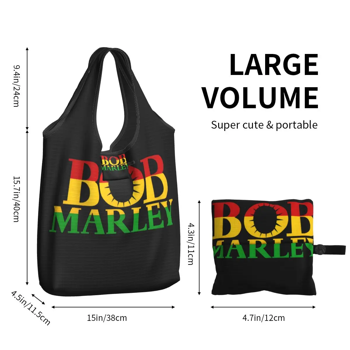 Custom Jamaica Singer Reggae Rock Bob Marleys Grocery Shopping Bags Shopper Shoulder Tote Bags Large Capacity Portable Handbag