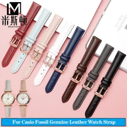 14mm 16mm 18mm 20mm Genuine Leather Watchband for Casio Citizen Omega Fossil Plain Watch Strap Folli Bracelet Blue Pink Brown