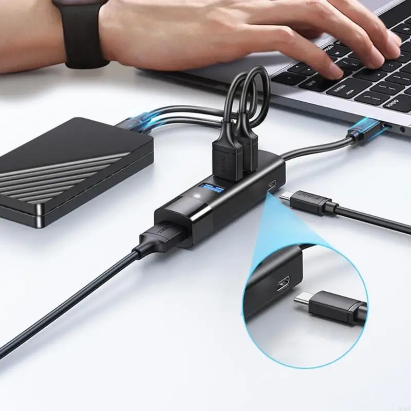 

USB C Splitter 4 Port USB3.0 Адаптер USB -адаптер для камеры телефона PC Клавиатуры W8KE