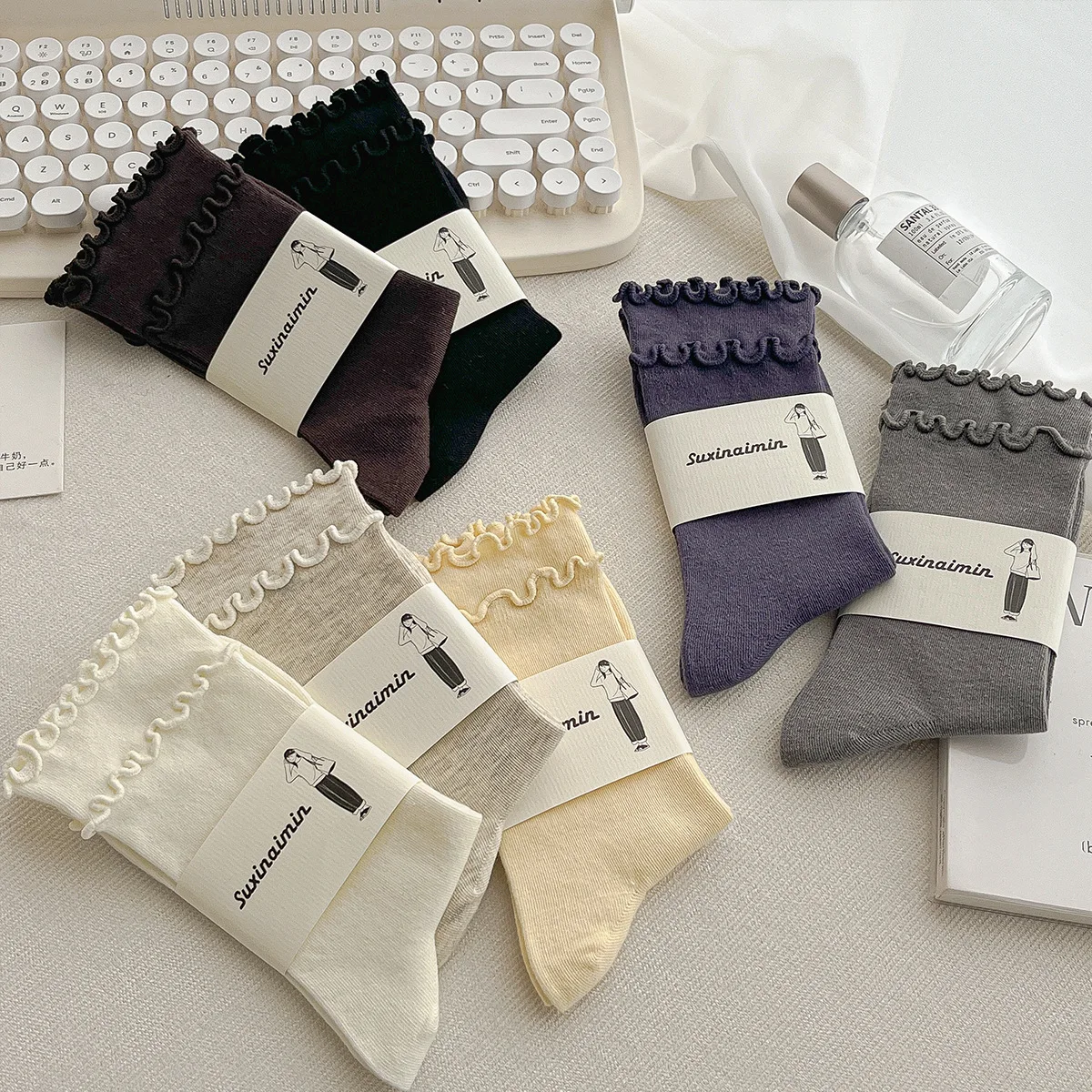 Spring Autumn Lolita Ruffles Women Socks Solid Japanese JK Soft Cotton Women Socks Princess Girls Cozy Frilled JK Harajuku Socks