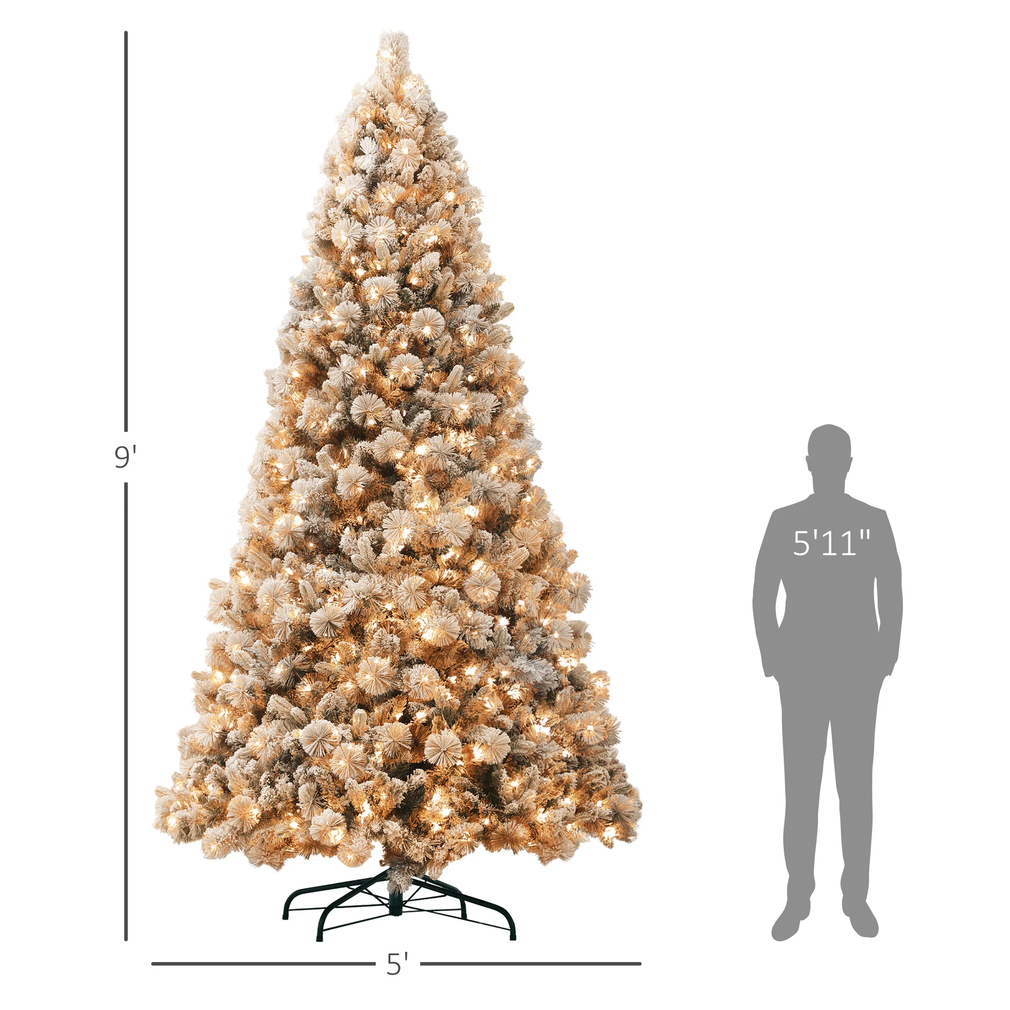 Homcom 9 ft Prelit Flocked Artificial Christmas Tree W/ 750 Clear Lights