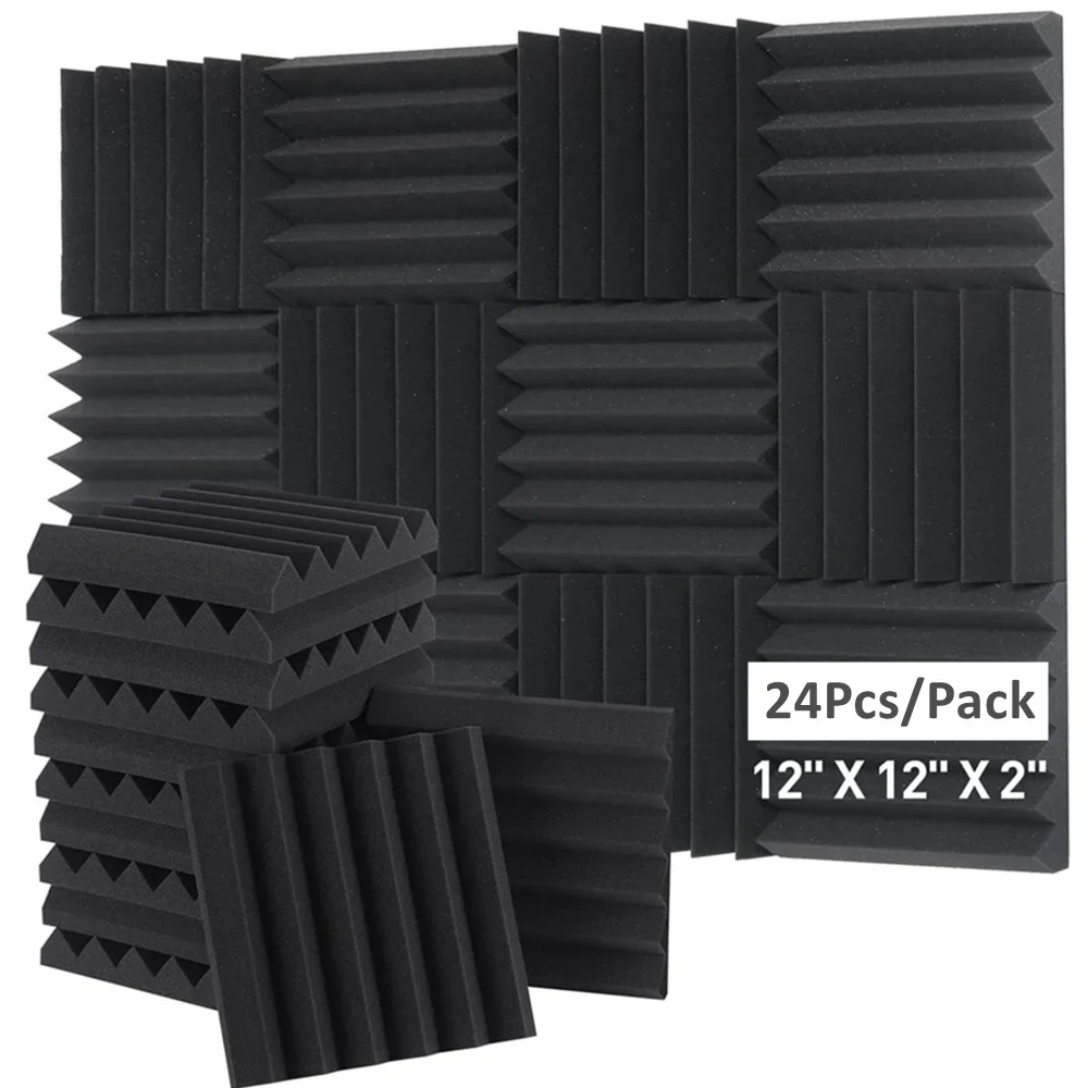 

24Pcs 12"x12"x2" Studio Acoustic Foam Panels Drum KTV Room Sound Absorbing Foam Wedge Tiles Noise SoundProofing Wall Decor Pads