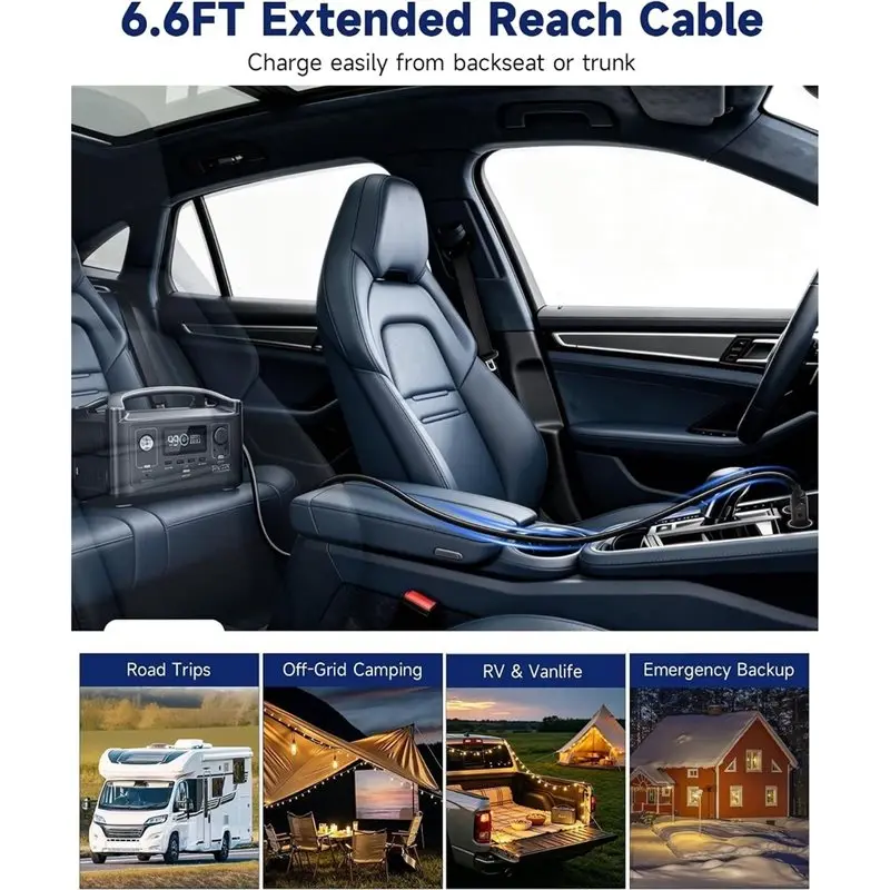 Car To XT60 Cable With 4 Fuses- 12V/24V, 14AWG, 6.6FT For Power Station For Ecoflow Delta 2, Bluetti EB55