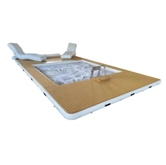 

Ocean Vacation Multi Person Teak EVA Drop Stitch Inflatable Floating Swimming Pool With Net And Rope Ladder