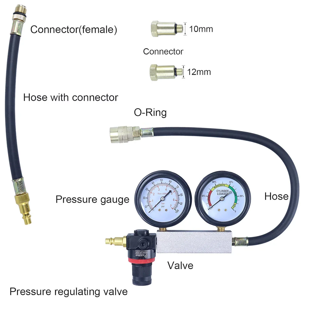 Car Cylinder Leak Down Tester TU-21 Gasoline Engine Compression Tester Dual Gauge Leakdown Detector Tool Set with Red Case